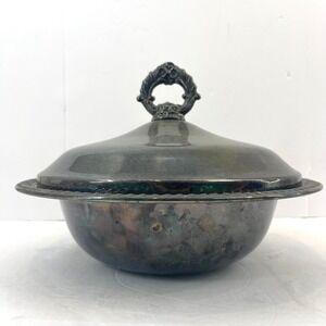 FB Rogers Silverplate Covered Serving Dish‎ Bowl Silver Good Ornate Gadroon Rim